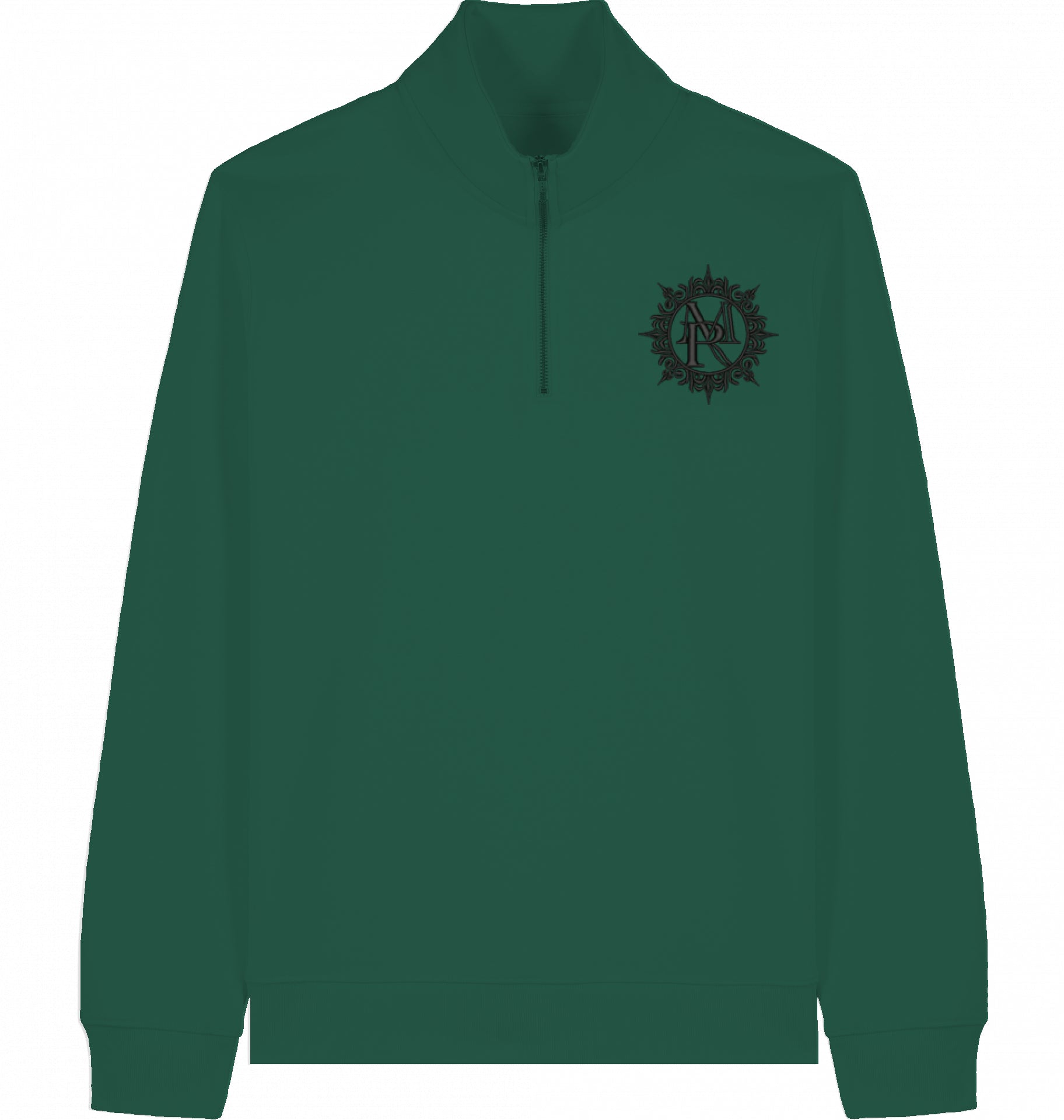 HALFZIP BRUSTBESTICKUNG SCHWARZ LOGO MIT KRANZ