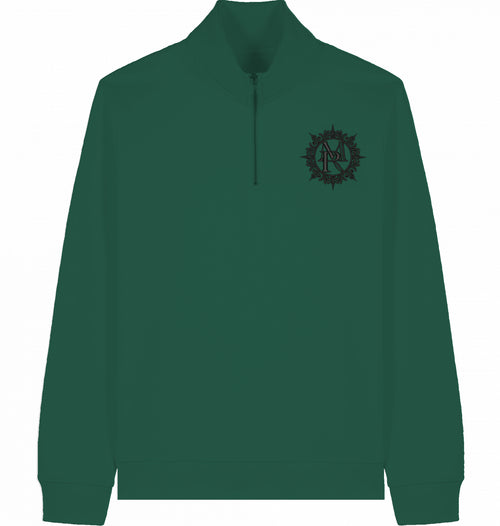 HALFZIP BRUSTBESTICKUNG SCHWARZ LOGO MIT KRANZ