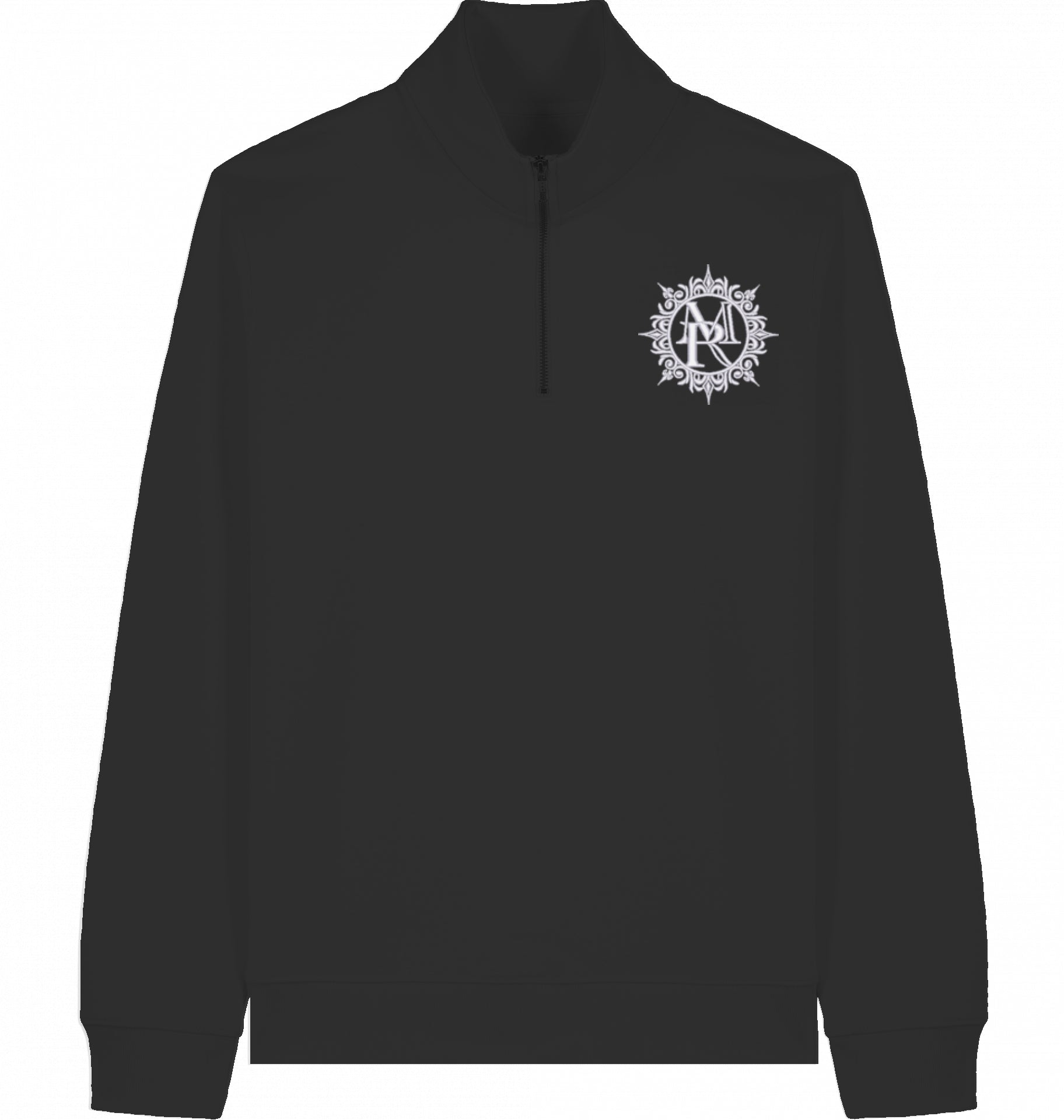 HALFZIP BRUSTBESTICKUNG WEIß LOGO MIT KRANZ