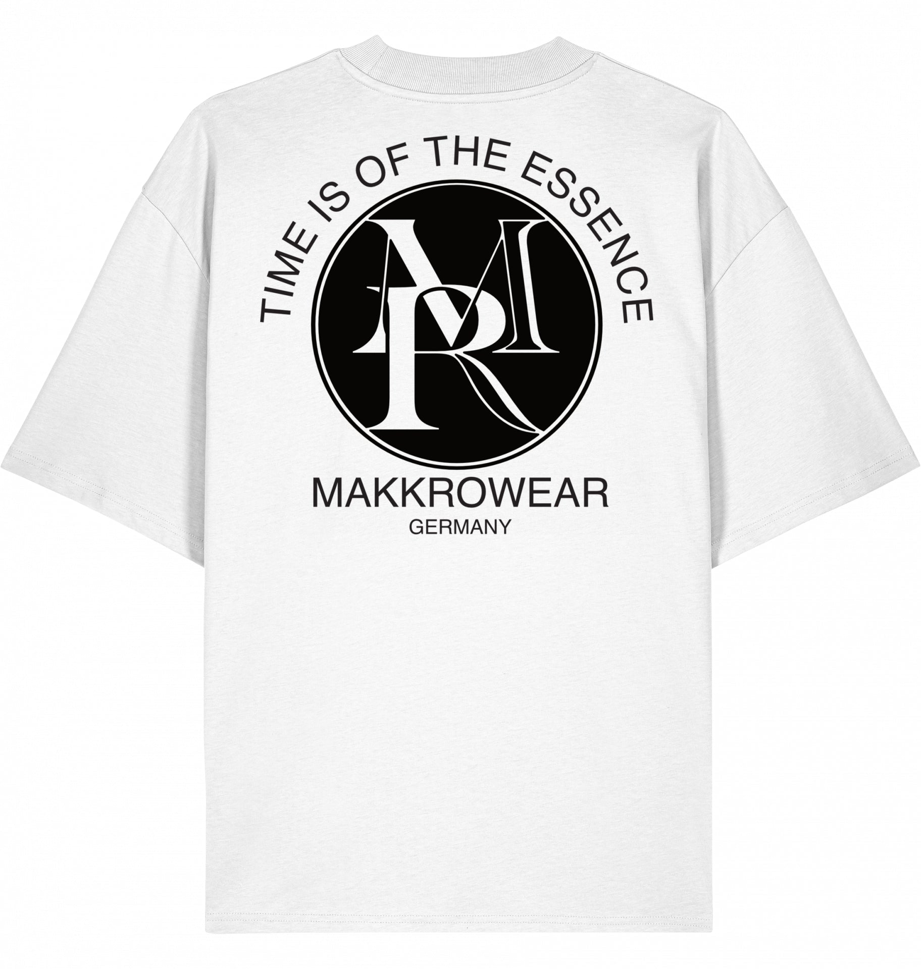 T-SHIRT "TIME IS OF THE ESSENCE" BRUSTBESTICKUNG SCHWARZ LOGO OHNE KRANZ